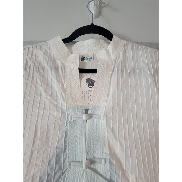 WaterSister Lagenlook Tunic Top 2XL Mandarin Collar Midi Sleeve White NEW‎ - Picture 6 of 11